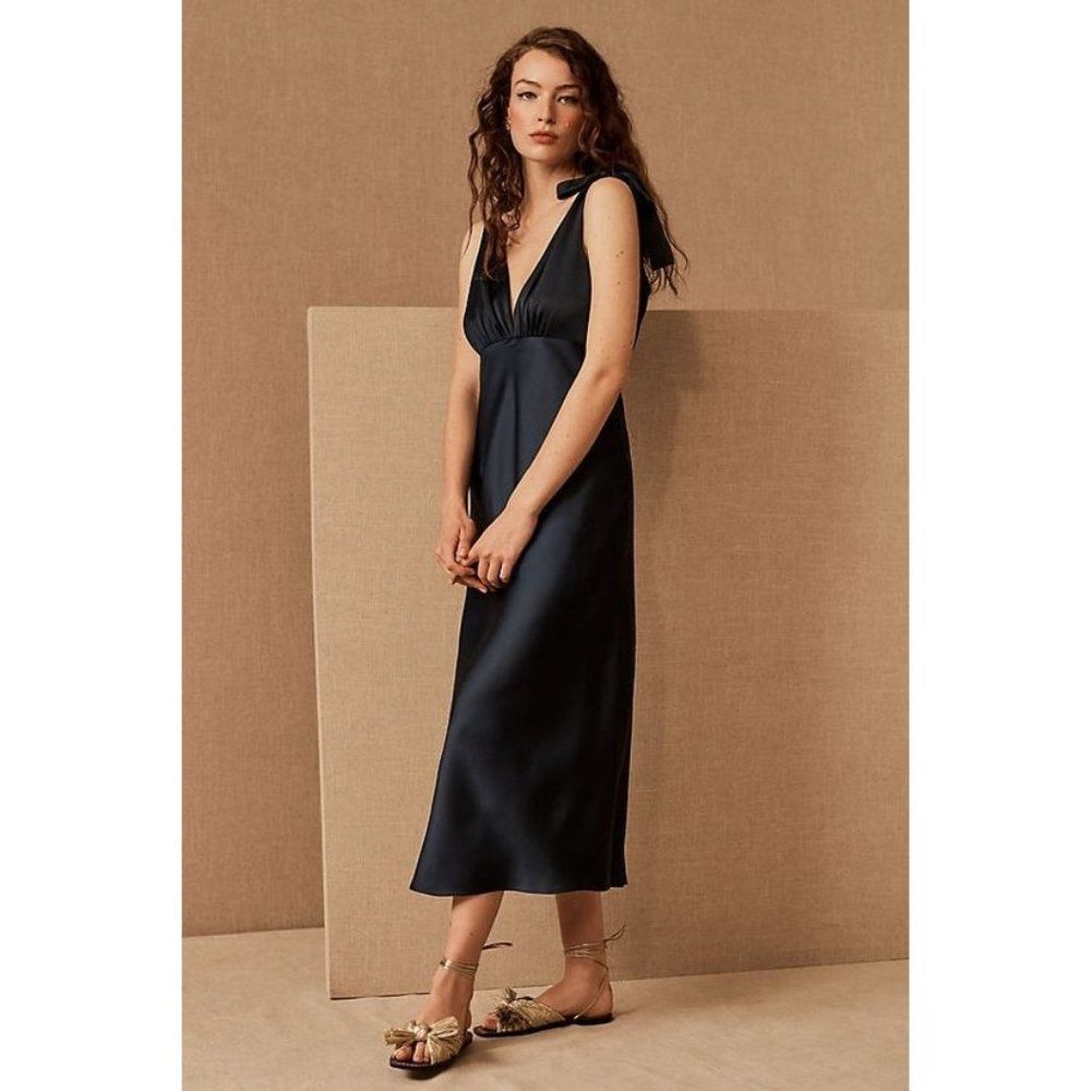 New BHLDN Sachin + Babi Navy Blue Hudson Satin Charmeuse Midi Dress